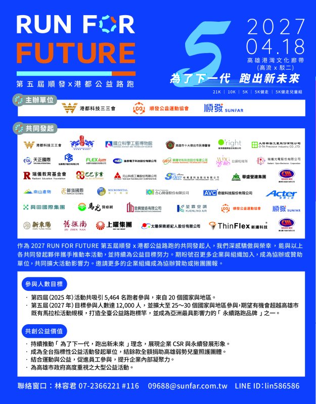 2027 RUN FOR FUTURE 第五屆港都公益路跑蓄勢待發！打造臺灣最具影響力的永續公益路跑