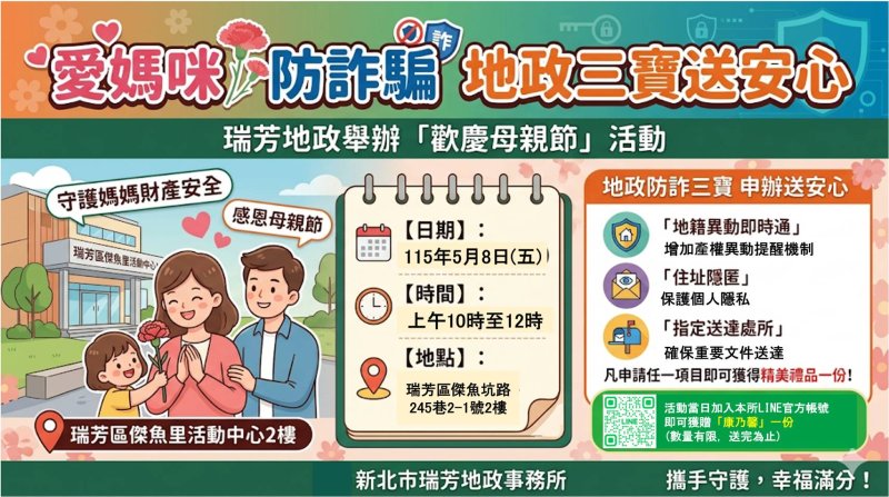 瑞芳地政舉辦「愛媽咪 防詐騙 地政三寶送安心」活動