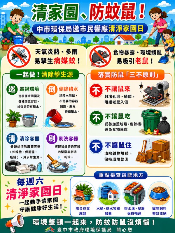 清家園、防蚊鼠！中市環保局邀市民一同響應清淨家園日