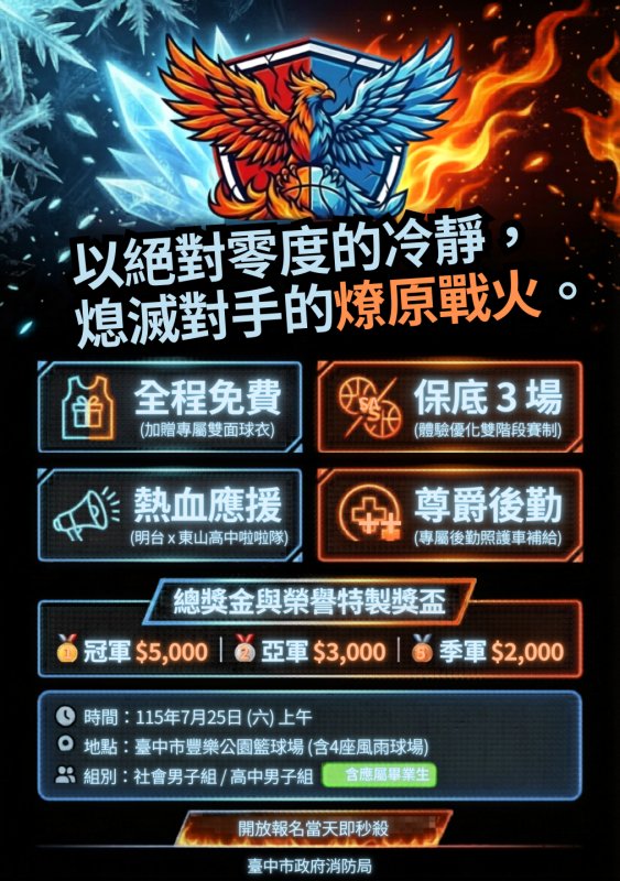 夏日最燃「冰與火對決」！中市消防三對三籃球賽7/25豐樂公園熱血開打