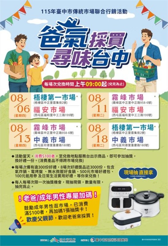 爸氣採買 尋味台中！經發局邀您8月逛市場　抽好禮、拿抵用券　爸爸再享加碼抽