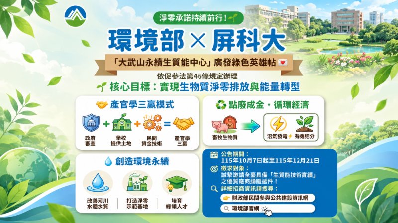 淨零承諾持續前行！環境部與屏科大攜手，重啟「大武山生質能中心」政策公告廣發英雄帖